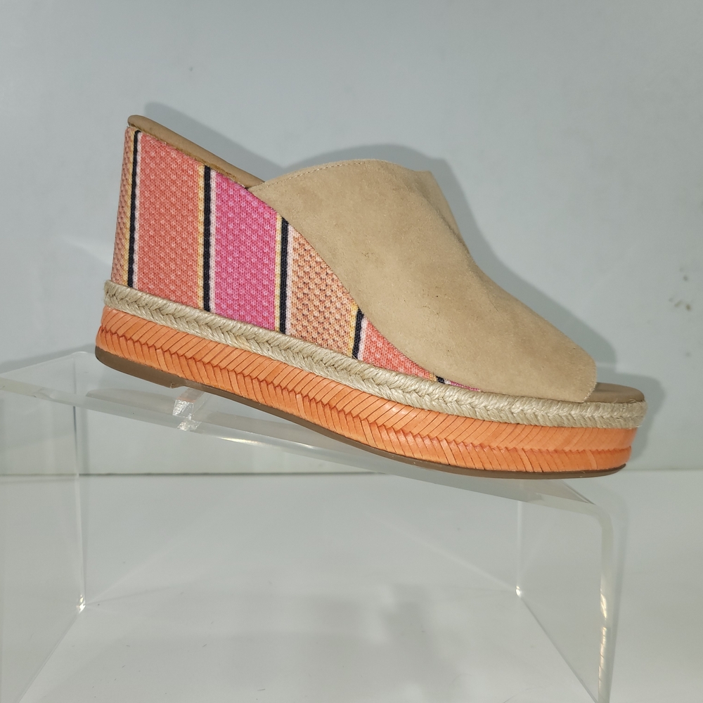 Anthropologie Pink and Orange Espadrille Wedges Women Slip On Shoes Size 37
